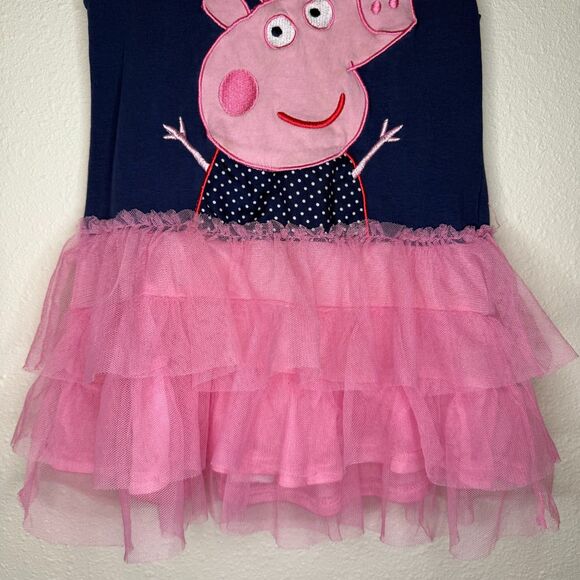 Peppa Pig Girls Tutu Dress Navy Pink 3-4Y by Nova | Ruffle Skirt & Bow Preowned - Picture 5 of 6